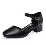 Square Head Spring And Autumn Shoes Mary Jane Hollow Single Shoes Thick Heel Buckle Low Heel Sexy Bag And Head Sandals