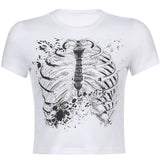 Harajuku Punk Black Cropped Tshirt Women Summer Short Sleeve T Shirt Ladies Basic Printed Fashion Tee Shirt