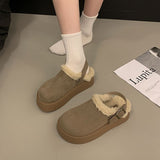 Zingj Shoes Platform And Velvet Head Half Slippers Women Wear 2024 New Winter Birken Wool Snowcotton