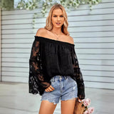 Women's New Casual Solid Color Shoulder Long Sleeved Chiffon Top