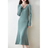 Cashmeat Dress Women's Autumn And Winter New Set Long Sleeves Leisure Long A Dress Wool Knitted Long