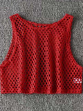 Black/Red Hollow Out Crop Top 2024 Mesh T-shirt Female Loose Fashion Summer Basic Tops For Women Fishnet
