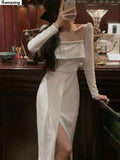 Autumn New Women Fashion Elegant Long Sleeve Midi White Black Dresses Evening Prom Female Party Lady Clothes