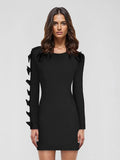 Long Sleeve Bow Cut Out Solid Mini Dress- Outfit