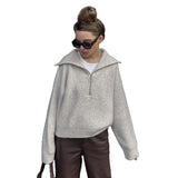 New Retro Long-Sleeved Top Loose Design Sense V-Neck Collar Women's Knitwear