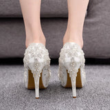 Cm High Heels Large Size Waterproof Table Single Shoes Women's Fine Heel Round Head Diamond Wedding Shoes Bridal Shoes