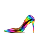 Rainbow Printed Pointed Toe Woman Lady Female 10 cm 8 cm 12 cm high heel shoes Stilettos Women Pump QP006
