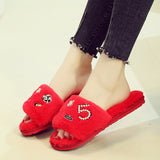 Winter Women House Slippers Faux Fur Warm Shoes Woman Slip Flats Female Slides Red Black Pink Home furry Ladies