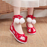 Zingj Shoes Hanfu Shoes Single Shoes / Cotton Shoes Hanging Wool Ball Embroidered Cloth Shoes Women's Shoes Warped Head Shoes Wedding