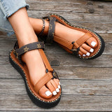 Zingj Plus Size Sandals Female Summer New Round Head Thick Bottom One Word Buckle Belt Wear Casual Flat Women's