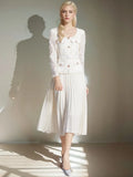 And Autumn Korean Version Of Socialite Temperament Fake Two Long-Sleeved Square Collar Lace Receiving Waist A Large Swinging Pleated
