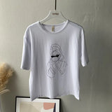 2021 Summer Abstract Character T-shirts Women Cotton Tops Tee Short Sleeve Printing