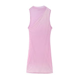 Pink Tulle Mini Dress Woman Mesh Bodycon Dress Women Sleeveless Semi Sheer Short Dresses For Women Ruched Summer