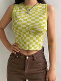 Checkered Print Crop Tank Top-Outfit