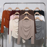 French Style Long-Sleeved T-Shirt Girl Autumn And Winter Collar Folded Folded Body Inside The Bottom Shirt Top