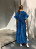 Fashion Summer New A-line Women Ruffes Striped Dress Ladies Womens Print Long Dresses Casual Loose Pullover Woman
