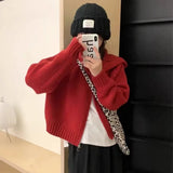Zingj Style Multi-Color Hooded Double Zipper Knit Cardigan Women's New Short Hair Sweater Hoodie Autumn And Winter Small Coat-Outfit