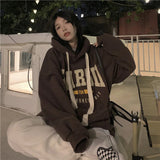 High Hoodies Women Street All-match Loose Casual Lazy Warm Thicker Front Pockets Letter Printing Sweatshirts With Hat