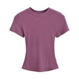 Zingj Trend Women's Wear Thread Slim Short-Sleeved T-Shirt Sexy Round Collar Solid Color Shoulder Show Thin Short Navel
