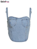 Puss Backless Denim Camisole Y2K Solid Women Sleeveless Backless Sexy Tank Top Trend Street Stretchy Skinny Wild