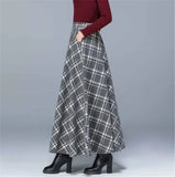 Size High Waist Woolen Plaid Skirts 2020 Winter Warm Women'S Wool Maxi Skirts Office Ladies Fashion Casual Long