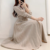 Zingj Chic Autumn Design Sense Niche Single Breasted Lapel Shirt Dress High Waist Pleated Skirt Bottom