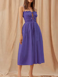 Women Tie-up Hollow Long Dress New Sling A-Line Dress Fashion Solid Ruffle Edge Off Shoulder Summer Dress Long