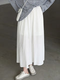 VEN Simple Elastic Waist Pleated Skirts Solid Women's A-line MIDI Long Skirt High Waisted Ladies Office 2022