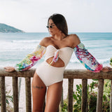 One Piece Swimsuit Female 2021 Long Sleeve Swimwear Women Plus Size Bathing Suit Print Bandage Summer Bathers