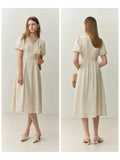 Elegant Vintage French Gentle Style Dress V-neck Temperament Slim Dress Lantern Sleeve For Women 2022 New Female