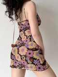Fashion Ripple Printing Dress Sexy Summer Spaghetti Strap Backless Suspender Mini Dress A-line Short Dress