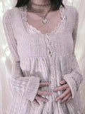 Solid Pointelle Square Neck Knit Cardigan-Outfit