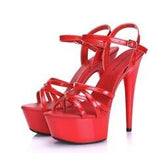 Hot! Women Summer Sandals Patent Leather Platform Sandals High-heeled Shoes 15cm Fashion Shows Thin Heels Plus-size pumps