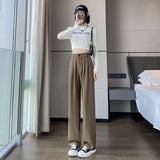 High Sense Suit Pants Female Spring And Summer High Waist Down Small Thin Black Straight Pants Narrow Version Wide Leg Pants-Outfit