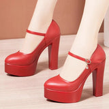 Leather Tip Tip 15CM Catwalk Ultra-High Heel Women's Thick-Sed Waterproof Table Single Shoe With Shallow Model Performance