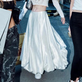 Zingj Fashion Solid Color A-Line Skirt 2023 Summer New Flower Bud Silhouette Satin Hanging Feeling Half Middle