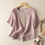 Cotton T-Shirt Women's Summer Size 2025 New Mother Loose Rib Linen Short-Sleeved