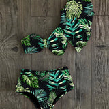 Shoulder Bikini Set 2021 Sexy Ruffle Swimwear Women Swimsuit High Waist Bathing Suit Beachwear Red Print Biquini