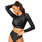 Long-Sleeved Hooded Yarn Bikini Swimsuit Split High-Waist Triangle Three-Piece Set Swimsuit