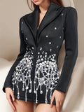 Socialite Wind 2025 Autumn New Lapel Sexy Heavy Industry Diamond Design Suit Dress