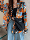 Vintage Mixed Print Long Sleeve Blouse- Outfit