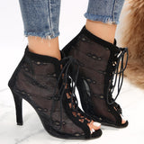 Zingj Mouth Beal Boots Women 2024 Summer New Mesh Breathable Cross Strap Sexy Fashion High-Heeled Ankle Boots