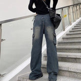 Zip Up Cargo Pocket Straight Leg Washed JeansOutfit