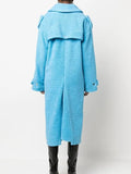 Zingj 2024 New Fashion Hollow Design Sense Kink Waist Show Thin Long Blue Plush Coat