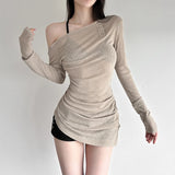 2025 Autumn New Women's Hottie Pure Desire Design Thin Perspective Irregular Waist Repair