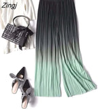 Women Wide Leg Chiffon Fashion Gradient Various Colors Leisure Loose Elastic Waist Folds Ankle-length Breathable
