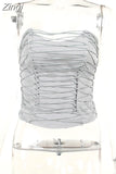 Off Shoulder Criss-Cross Tie-up Bandage Tube Tops Vintage Sexy Women Tank Vest Strapless Crosets Bustiers Crop