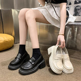 Zingj Leather Shoes Female 2024 Spring And Autumn New Fashion Round Head Thick Heel British Wind Thick Platform Loafers A Foot Pedal Single Shoe Women-Outfit