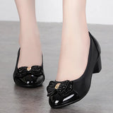Beaded Mother Shoes Soft Soles Single Shoes Thick Heel Lazy Leather Shoes Round Head Working Shoes Heel Women's
