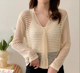 Zingj Korean Summer New Design Feel Hollowed-Out Long-Sleeved Pure Desire Knitted Cardigan Sunscreen Dress